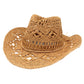 Open Weave Western Sun Hat with Wide Brim and Boho Floral Pattern
