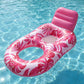 Tropical Leaf Inflatable Pool Lounge Float with Backrest Mesh Seat Cup Holder Durable PVC Float for Pool Beach Lake 63x47x27.5in
