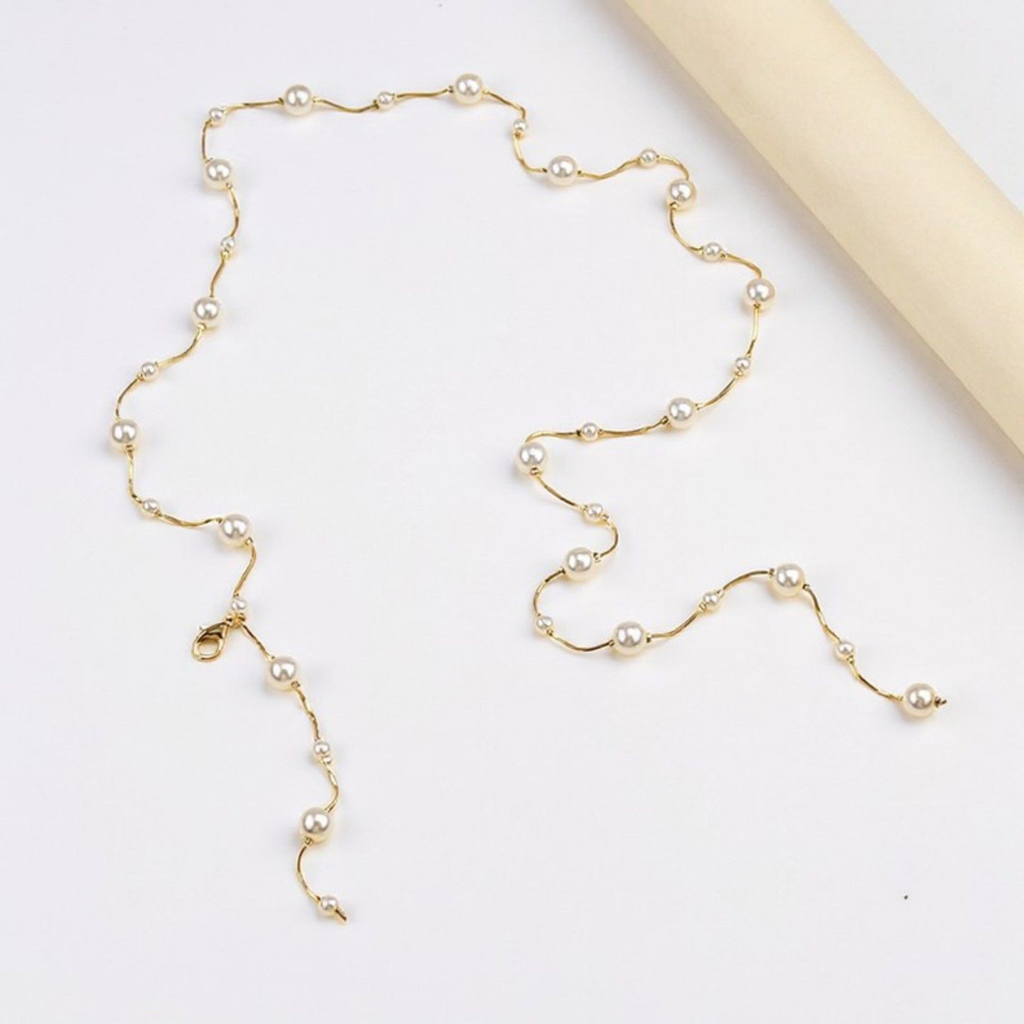 Faux Pearl Waist Chain Belt with Layered Drop Strand Detail 43.5in