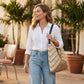 Woven Crochet Hobo Bag with Striped Pattern Slouchy Shoulder Handbag Lightweight Knit Tote