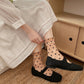 Sheer Crew Socks with Flocked Heart Pattern and Reinforced Toe and Heel 2-Pack