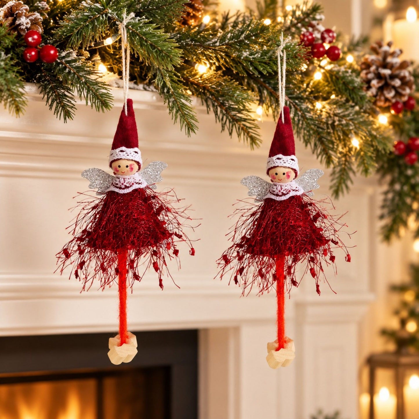 2pk Lace Angel Christmas Tree Ornaments