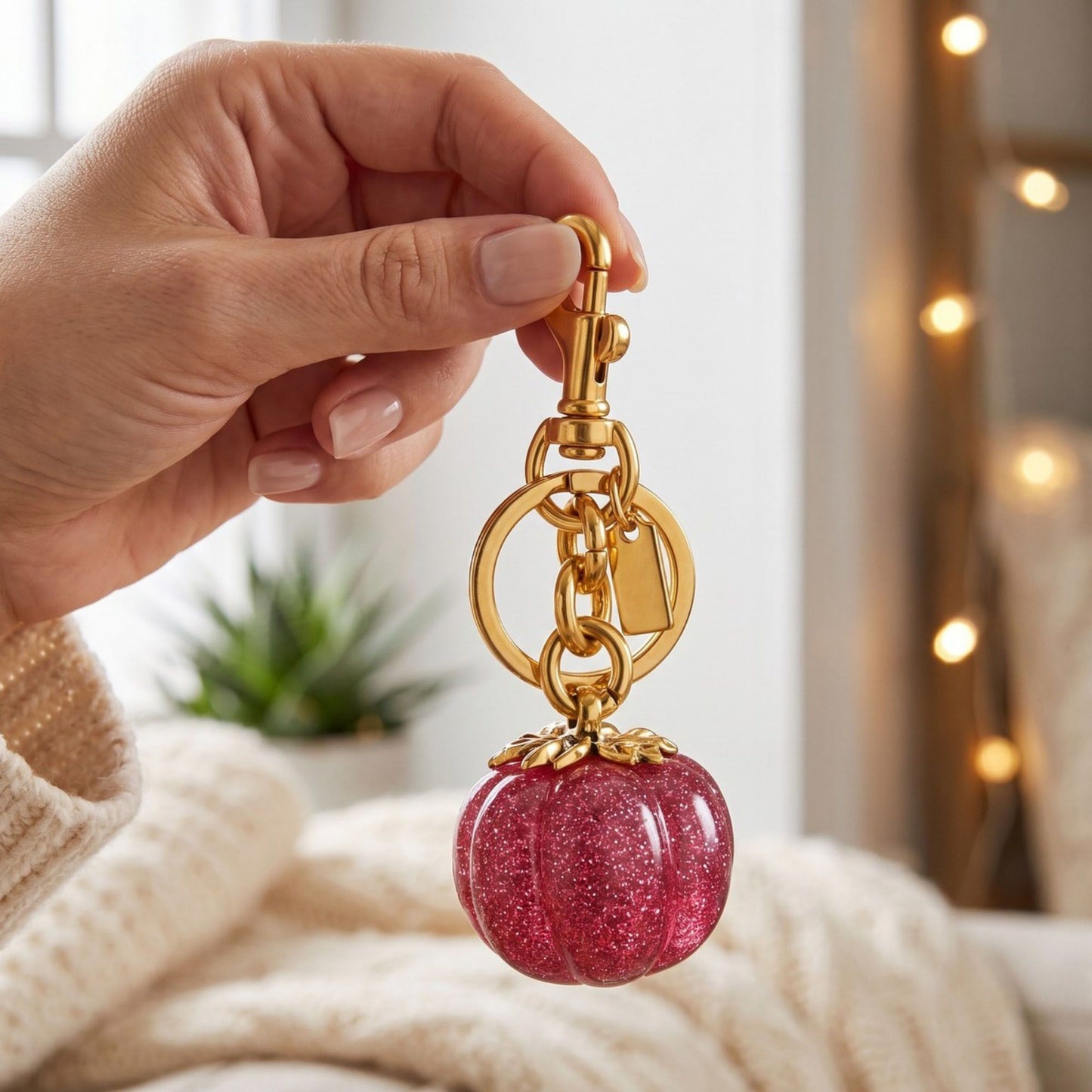 Glitter Pumpkin Keychain and Bag Charm