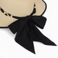 Women's Wide Brim Straw Hat with Braided Band and Contrast Bow Detail