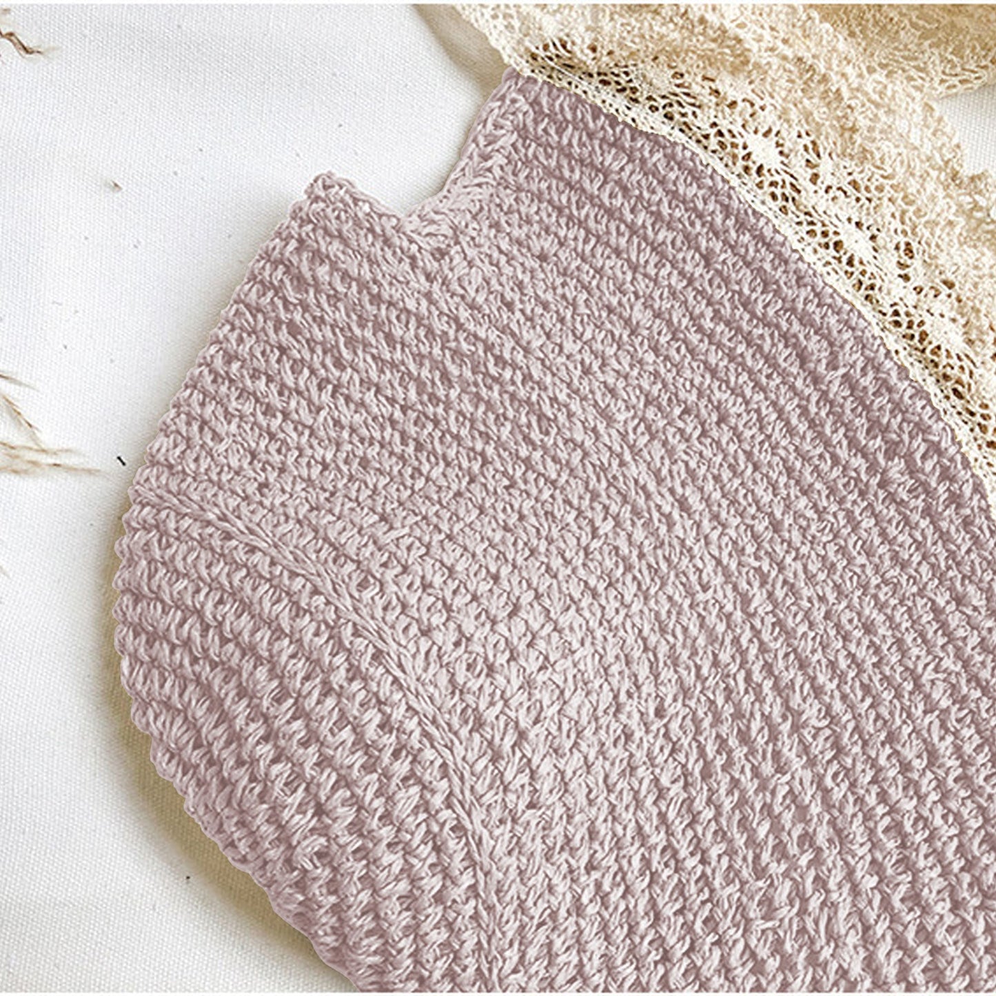 Women's Crochet Straw Hat with Lace Trim and Bow Detail