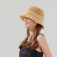 Crochet Knit Bucket Hat with Openwork Floral Pattern and Rolled Brim for Lightweight Summer Style