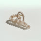 Beaded Flower Metal Hair Claw Clip with Curved Design and Textured Accents