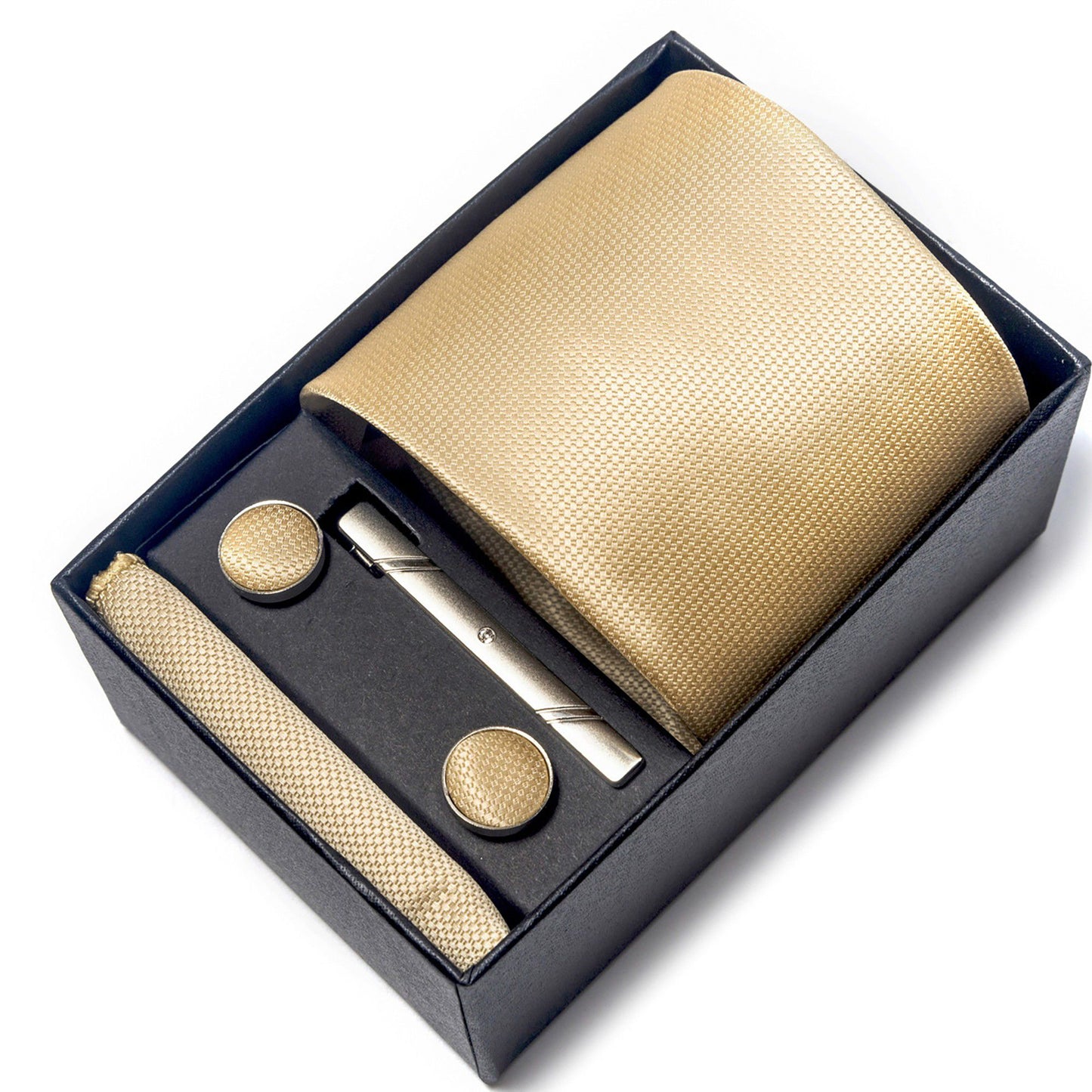 Men's Formal Tie Gift Set with Pocket Square Cufflinks Tie Clip and Gift Box