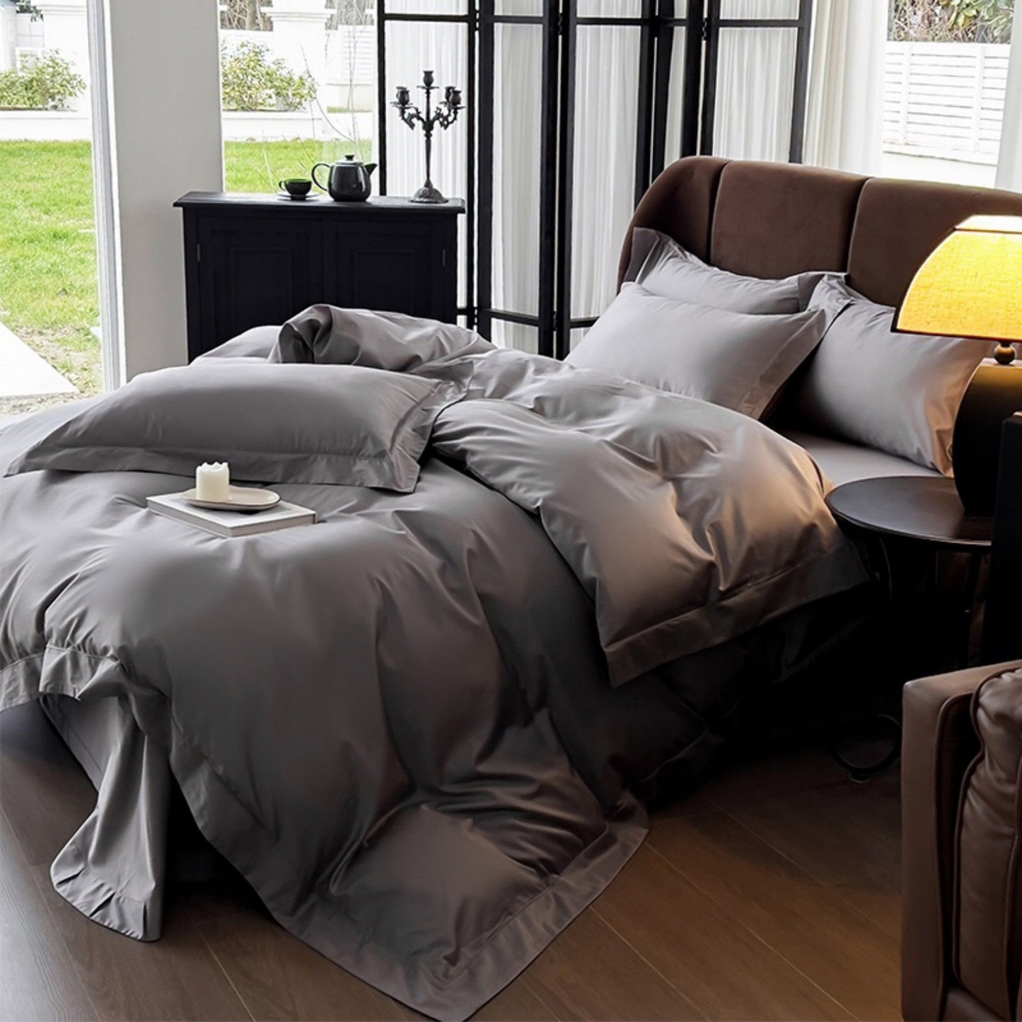 4-Piece Cotton Washed Bedding Set with Duvet Cover Flat Sheet and Pillowcases Soft Smooth Finish