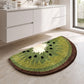 Kiwi Fruit Slice Plush Semicircle Bathroom Mat with Green Tufted Design