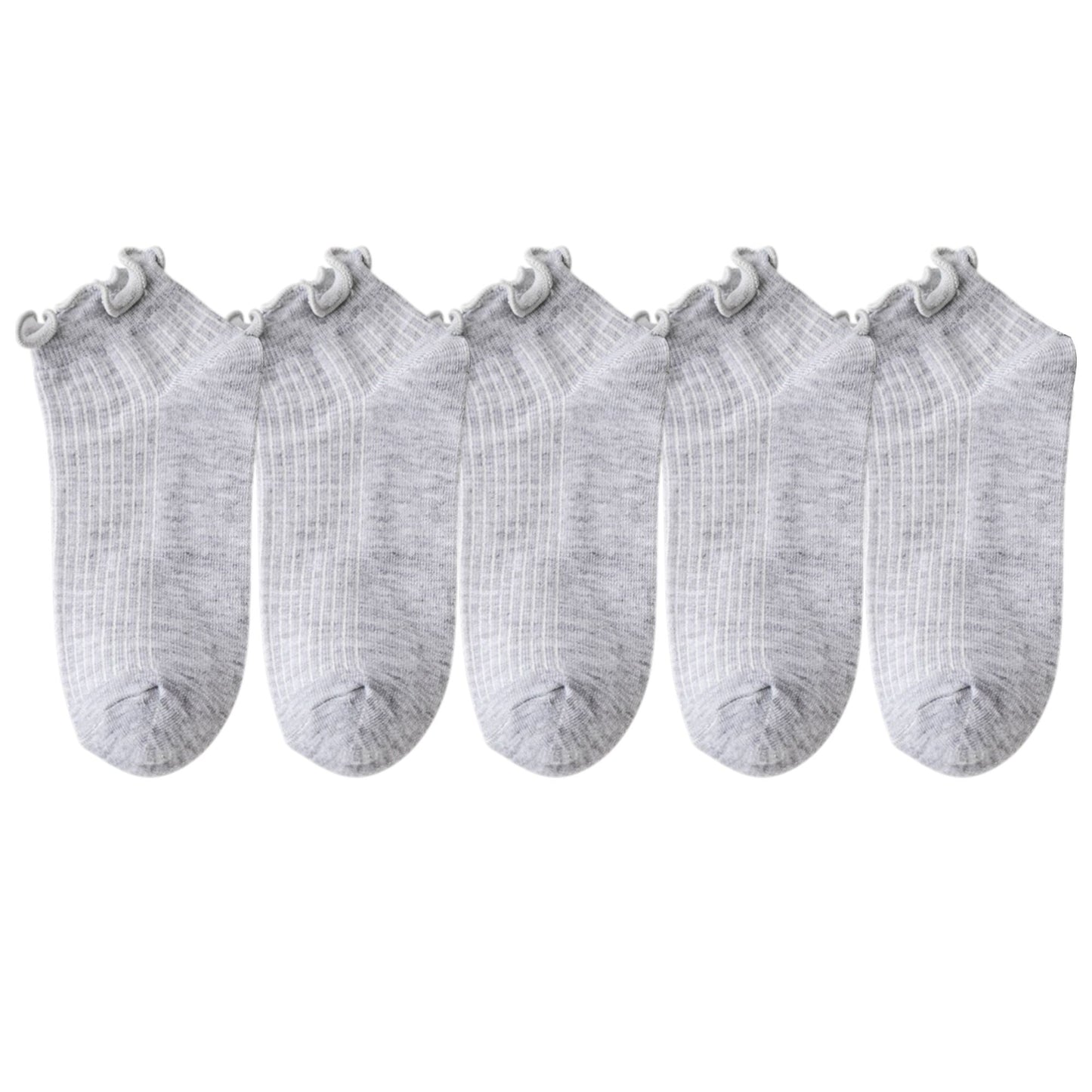 5-Pack Ribbed Ankle Socks with Ruffle Lettuce Trim Soft Stretch Cotton Cute Everyday Style