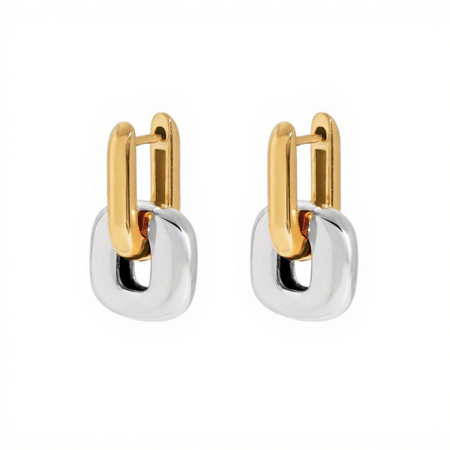 Women's Modern Polished Linked Hoop Earrings with Geometric Chain-Inspired Design and Smooth High-Shine Finish