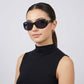 Oversized Square Frame Sunglasses with Dark Lenses and Gold Accent Temples