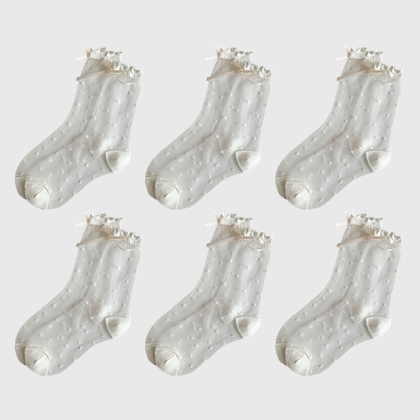 Sheer Polka Dot Ankle Socks with Bow Detail 6pk