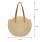 Round Woven Straw Tote Bag with Zip Closure Shoulder Handles and Slip Pocket