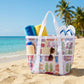 Mesh Beach Tote Bag with Beach Themed Print and Shoulder Handles