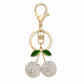 Rhinestone Cherry Bag Charm Keychain with Gold-Tone Lobster Clasp