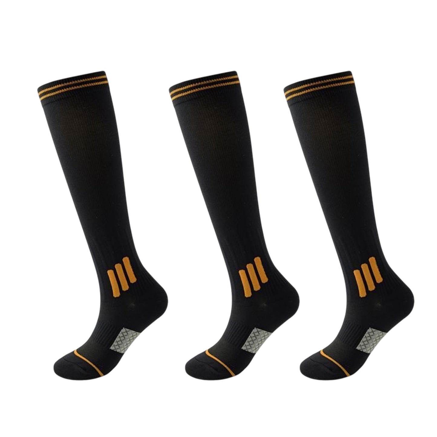 3-Pair Set Knee-High Compression Athletic Socks Breathable Anti-Slip Support Design for Running and Jump Rope