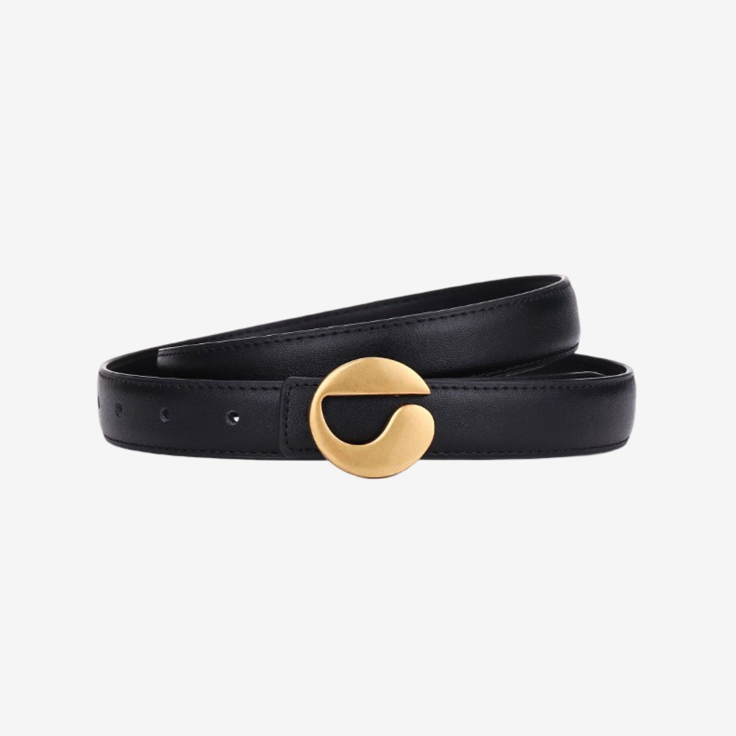 Genuine Cowhide Leather Belt with Round Gold Tone Buckle 39.4in