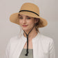 Wide Brim Straw Sun Hat with Chin Strap and Black Cord Detail for Outdoor Protection and Stylish Shade