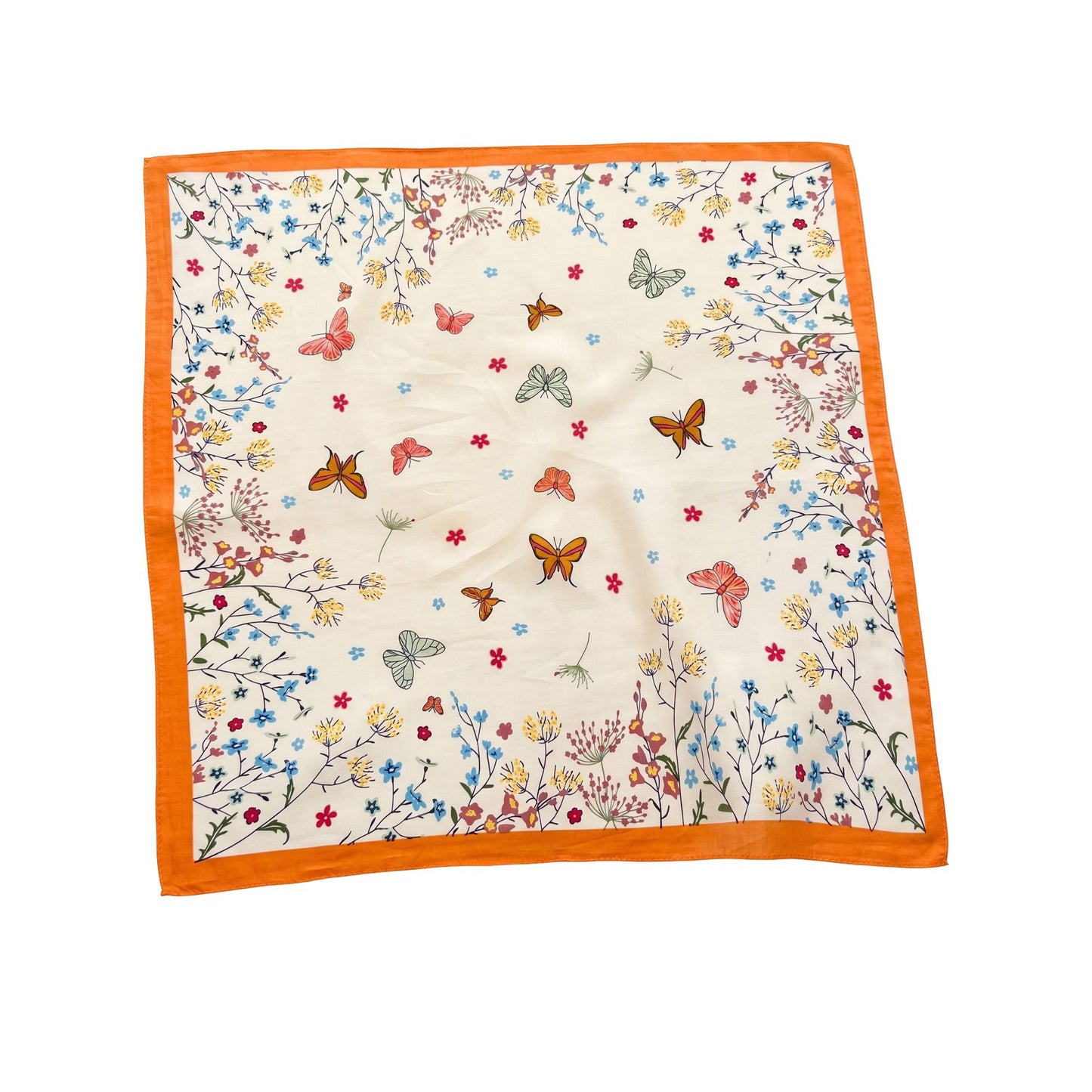 Pure Cotton Butterfly Floral Print Square Scarf Lightweight Fashion Neck Hair Scarf 25.5¡Á25.5 Inches