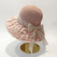 Crochet Sun Hat with Lace Bow Accent and Embroidered Sheer Wide Brim