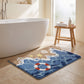 Coastal Ocean Wave Plush Bathroom Mat with Life Preserver and Seashell Design