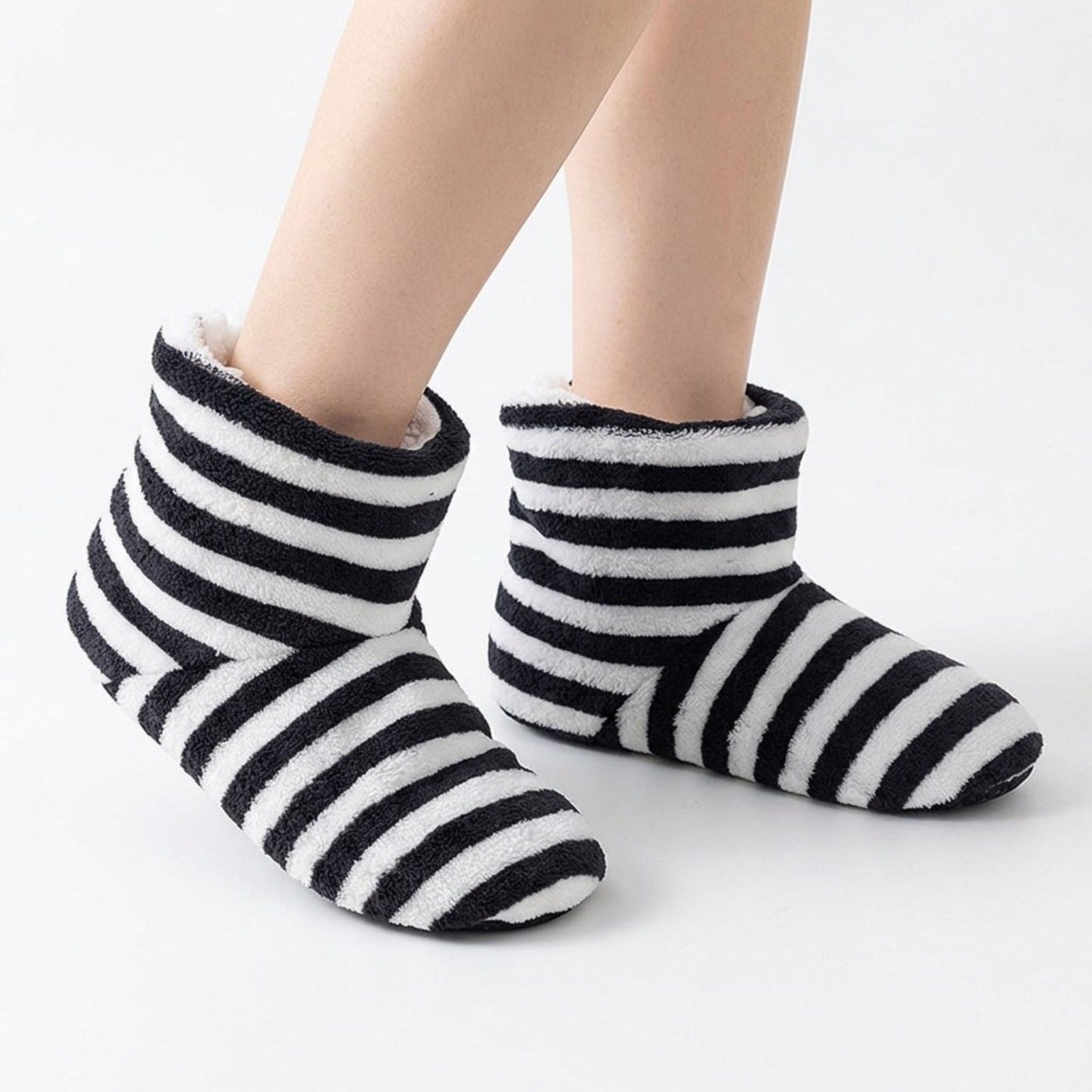 Striped Fuzzy Slipper Boots  US 5-10.5