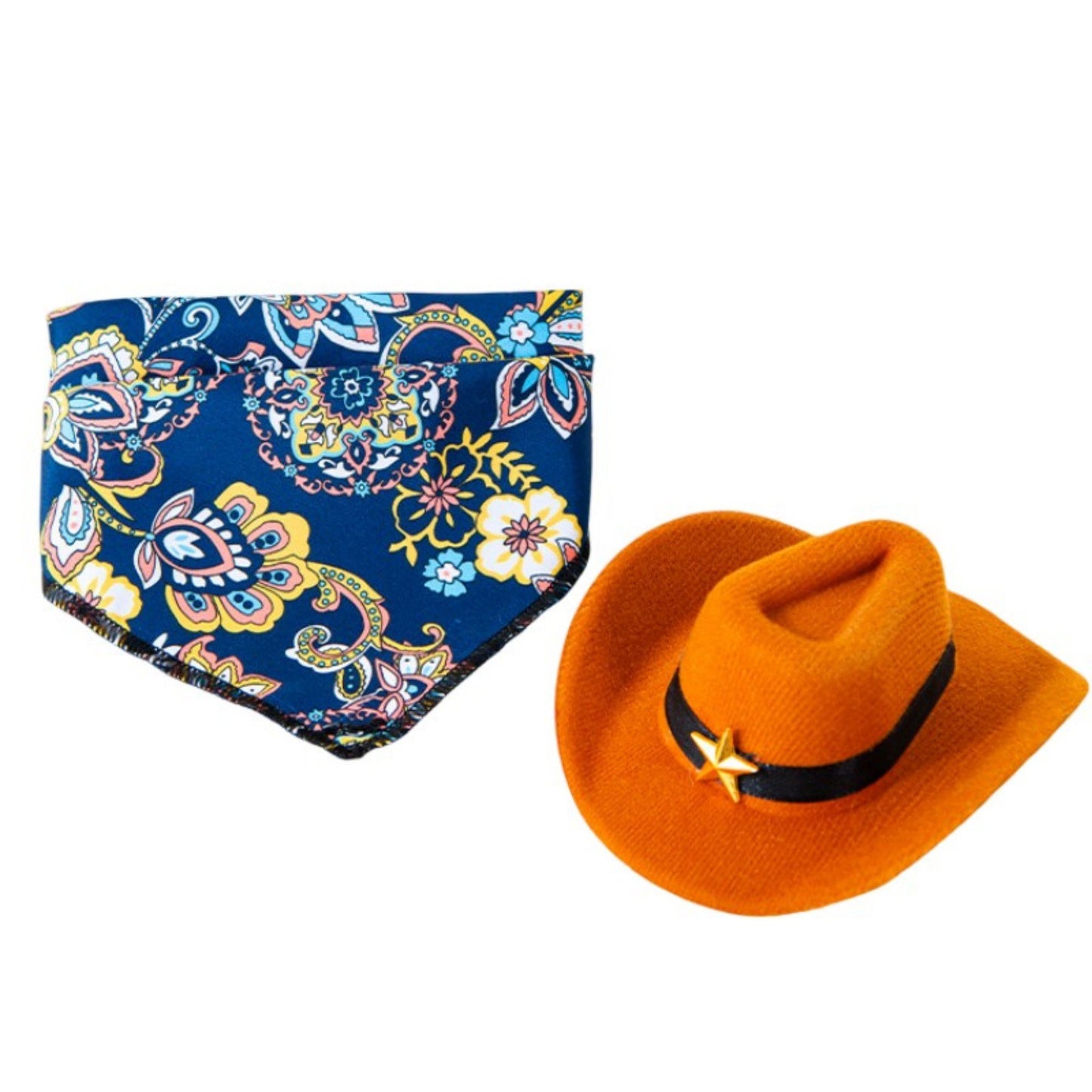 Pet Bandana Scarf Floral Pattern with Hat Accessory for Dogs and Cats