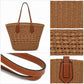 Woven Straw Tote Bag with Zip Closure Small Interior Pocket and Leather Handles