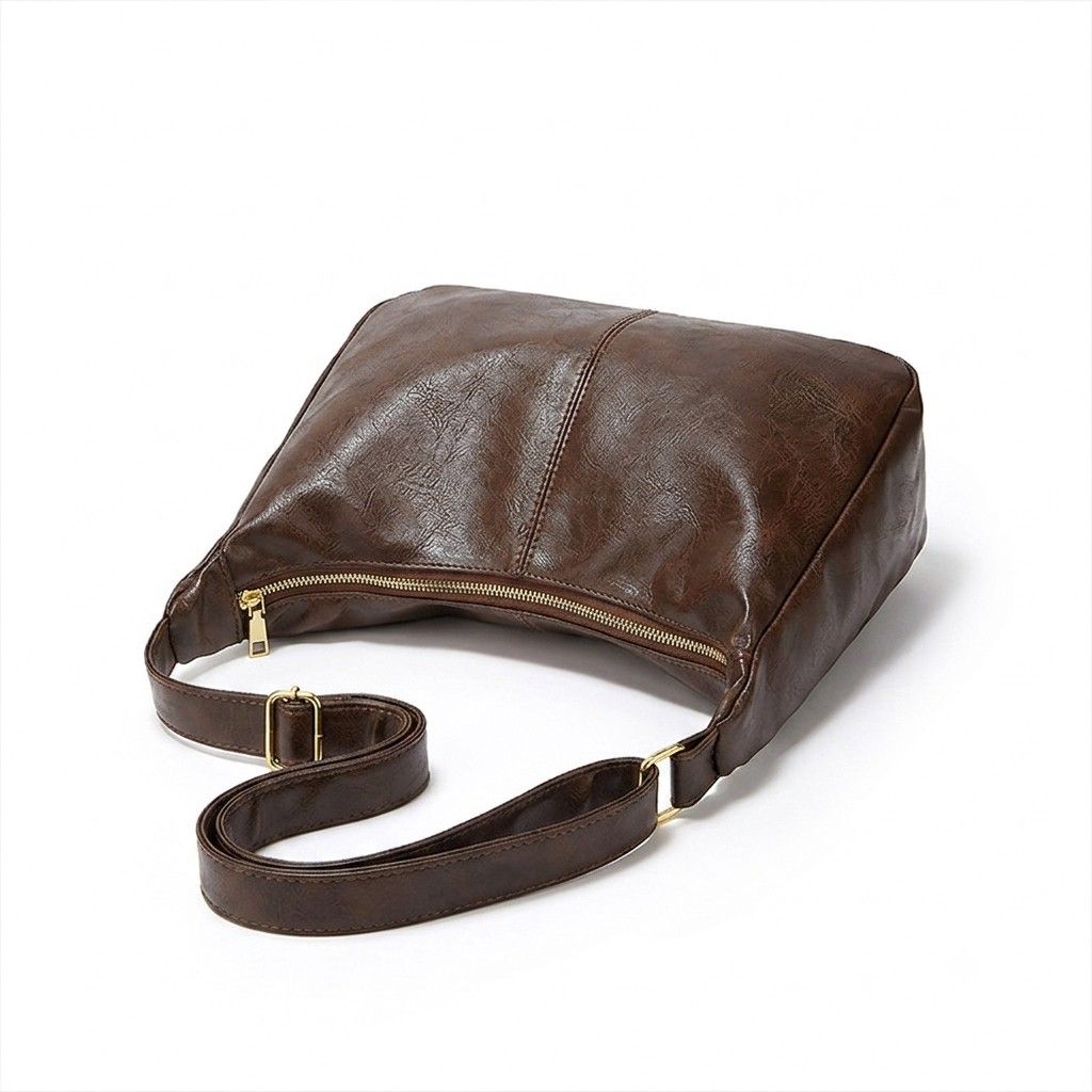Faux Leather Hobo Shoulder Bag with Adjustable Strap and Zip Pocket