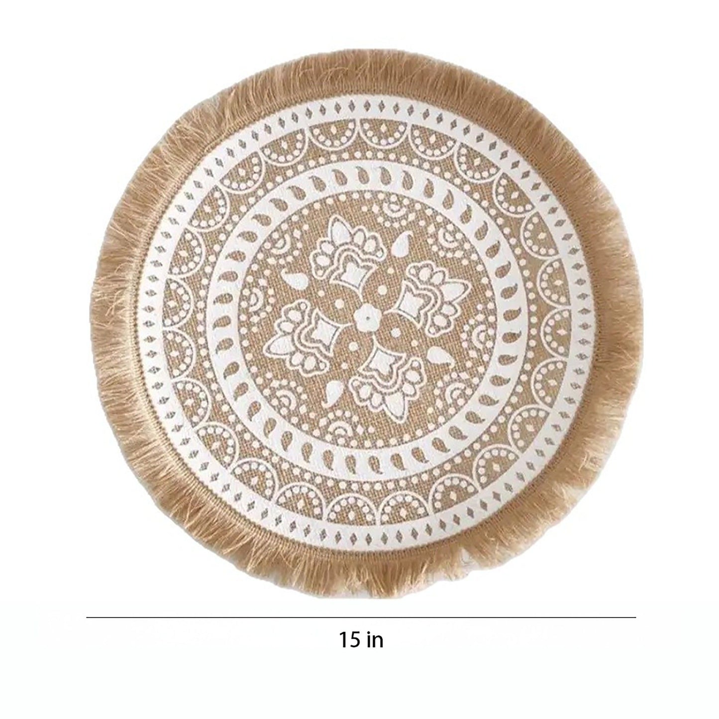 4 Piece Boho Round Placemat Set Woven Look Heat Resistant Table Mats for Dining Table