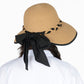 Women's Wide Brim Straw Hat with Braided Band and Contrast Bow Detail