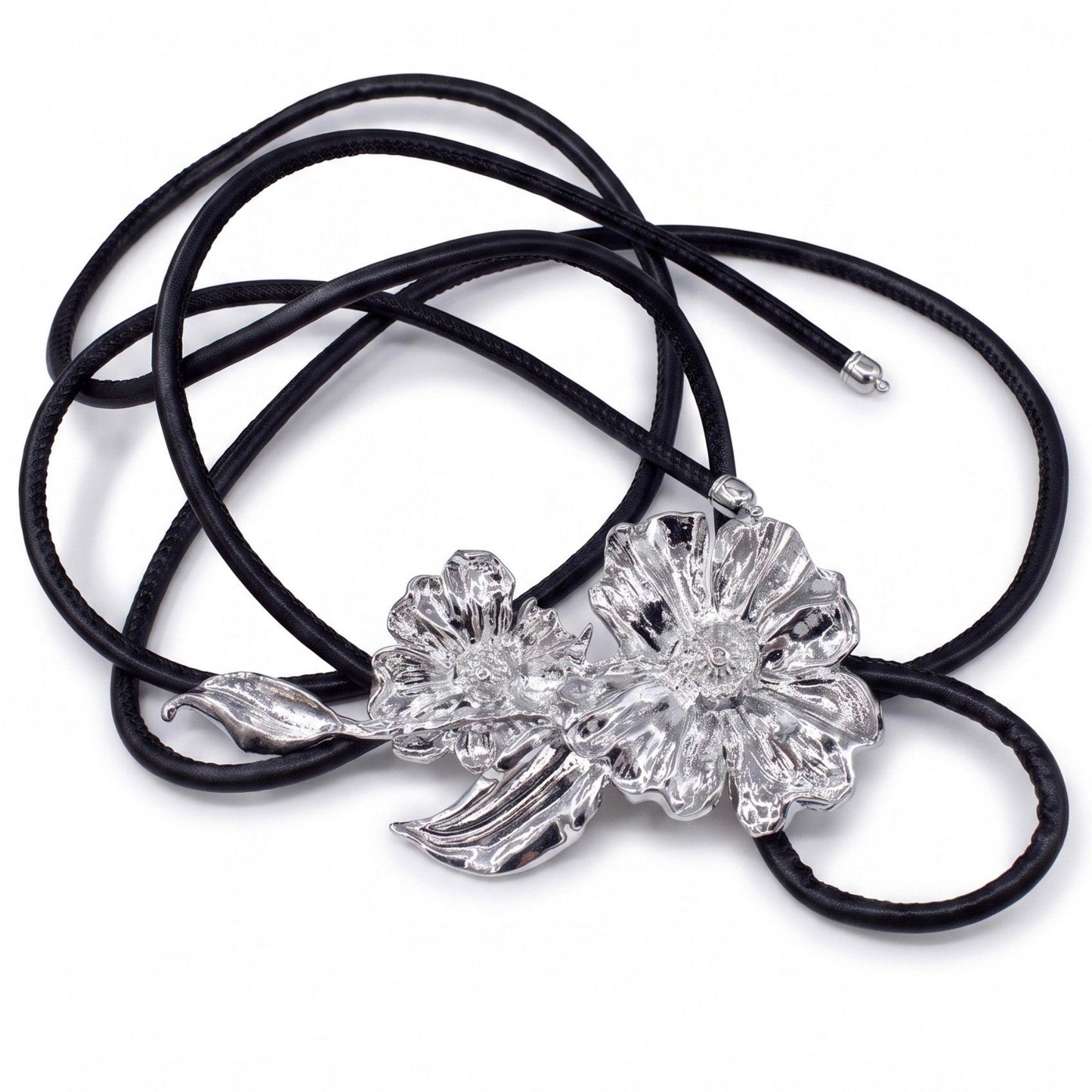 Double Floral Metal Waist Rope Adjustable Floral Body Belt Flower Inspired Waist Jewelry 47.2in