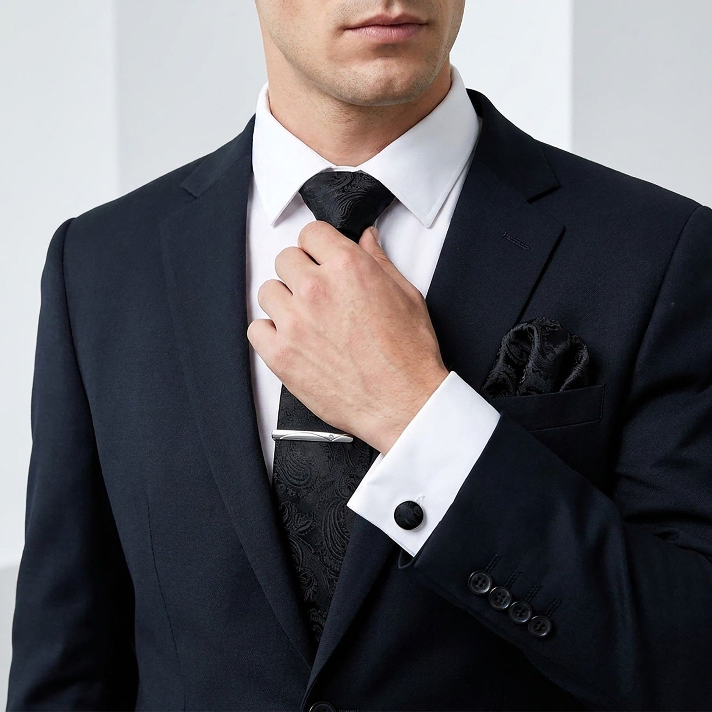 Men's Floral Pattern Tie Gift Set with Matching Pocket Square Cufflinks and Silver Tie Clip