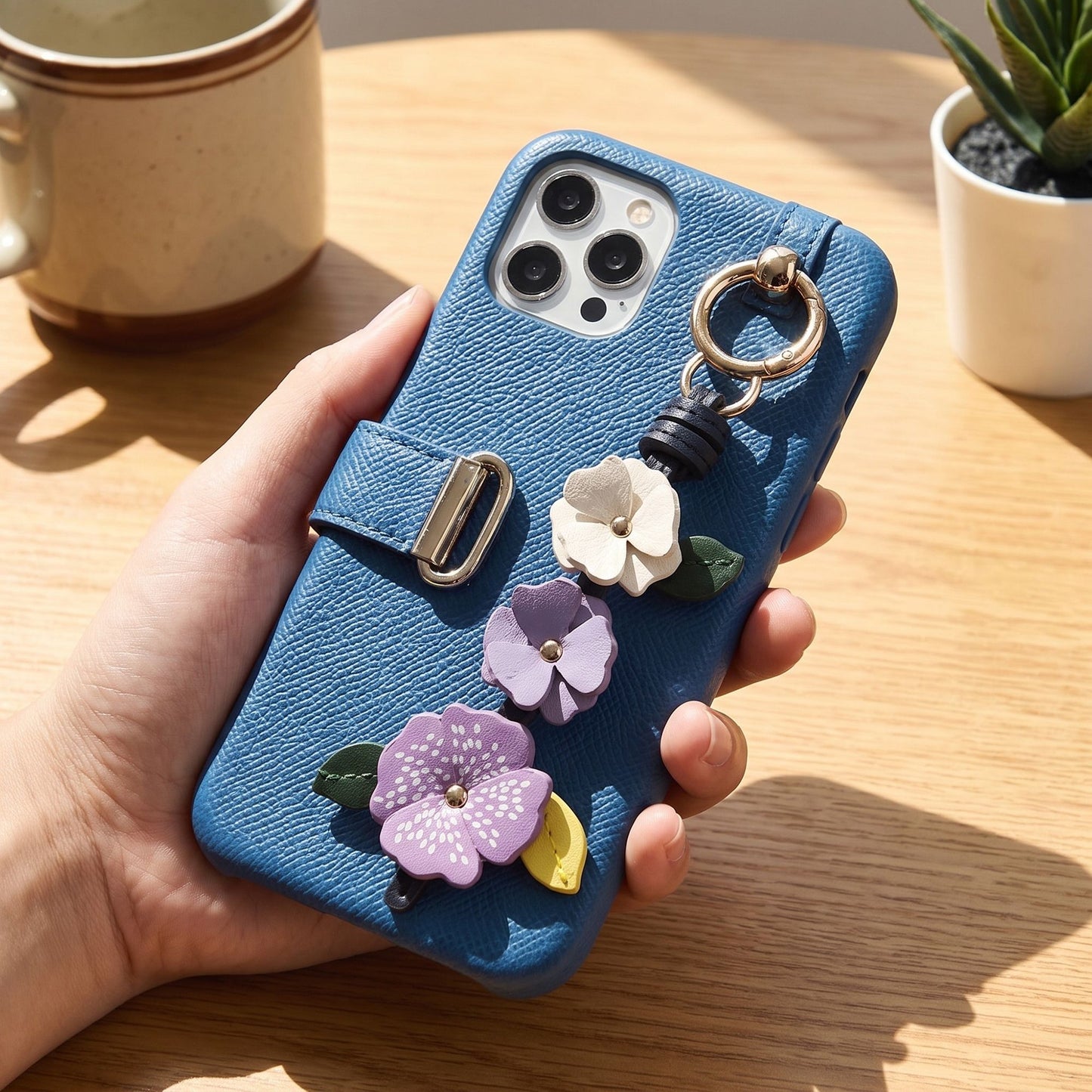 Floral Bag Charm with Three Dimensional Flowers and Key Ring
