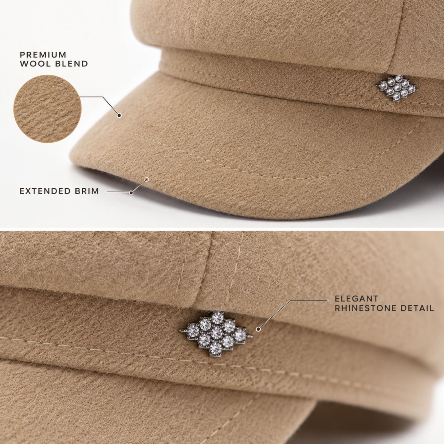Embellished Newsboy Cap Adjustable Brim Baker Boy Hat