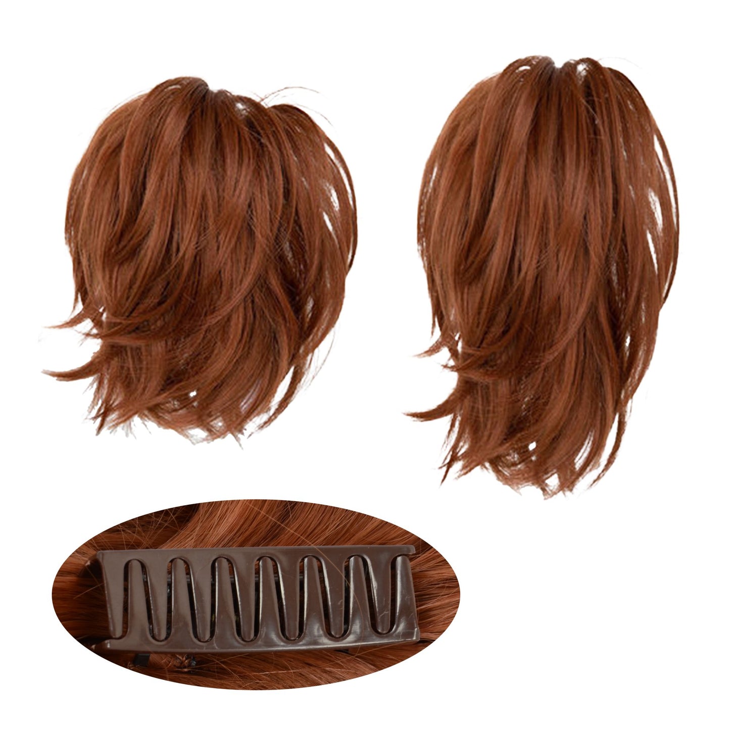 Short Tousled Layered Ponytail Hairpiece with Claw Clip Heat Resistant Synthetic Hair Natural Texture