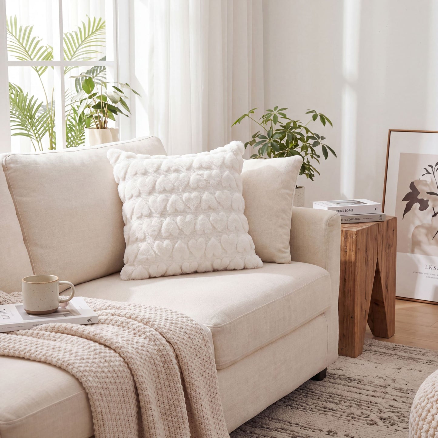 Plush Heart Textured Throw Pillow Cover Soft Fuzzy Decorative Cushion Cover for Sofa Bed Chair