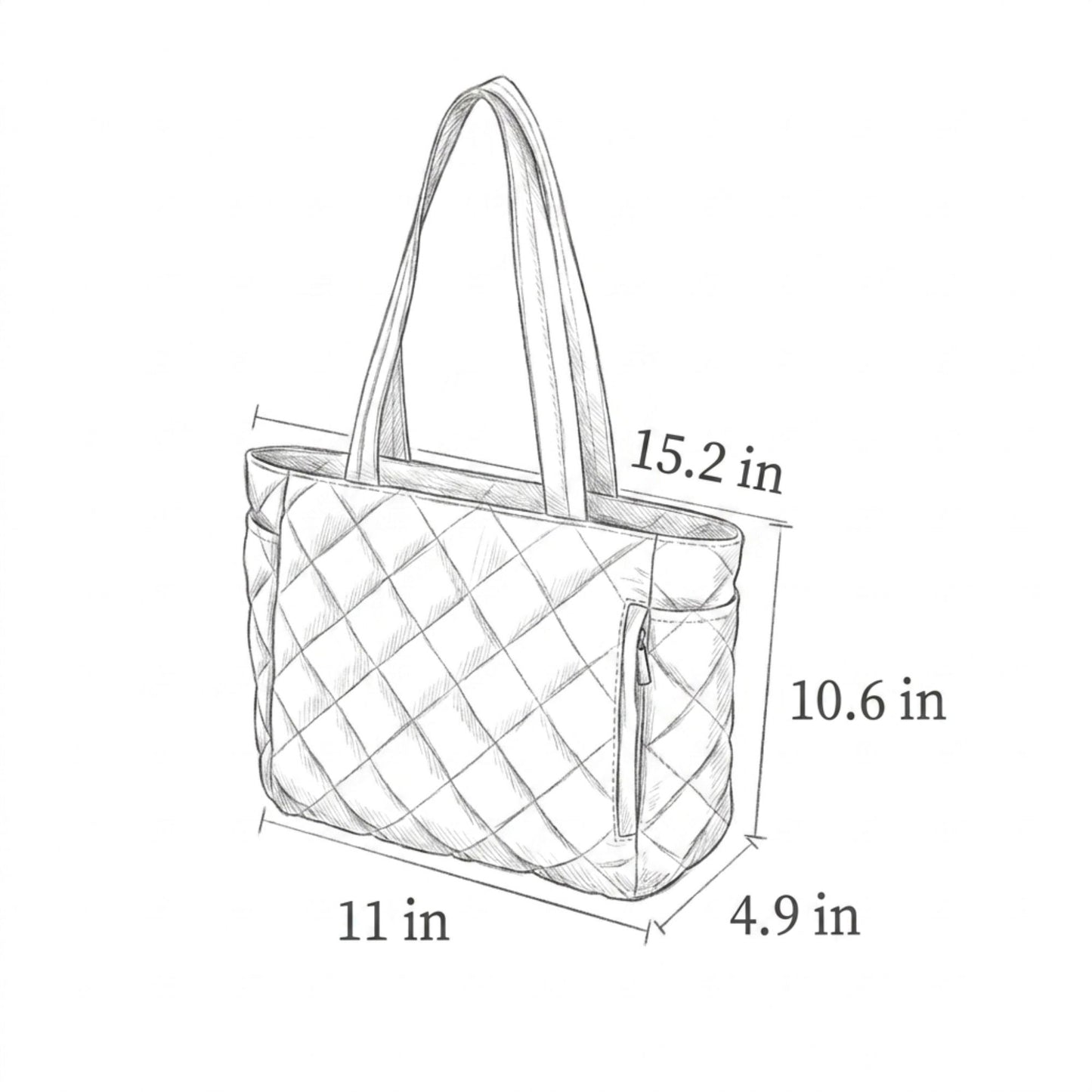 Quilted Tote Bag with Zipper Pockets and Water Resistant Fabric