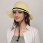 Wide Brim Straw Sun Hat with Chin Strap and Black Cord Detail for Outdoor Protection and Stylish Shade