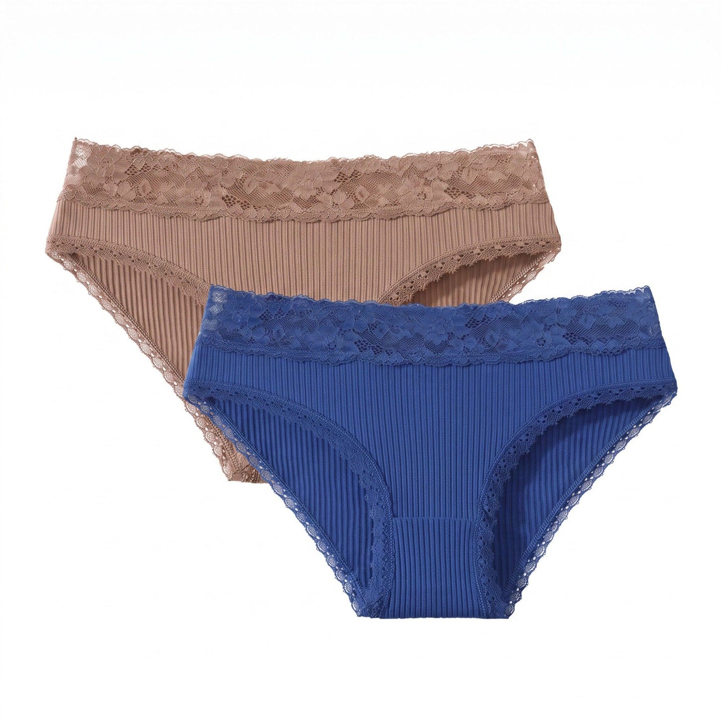 2 Pack Ribbed Floral Lace Bikini Underwear