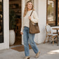 Soft Faux Leather Hobo Shoulder Bag with Front Pockets