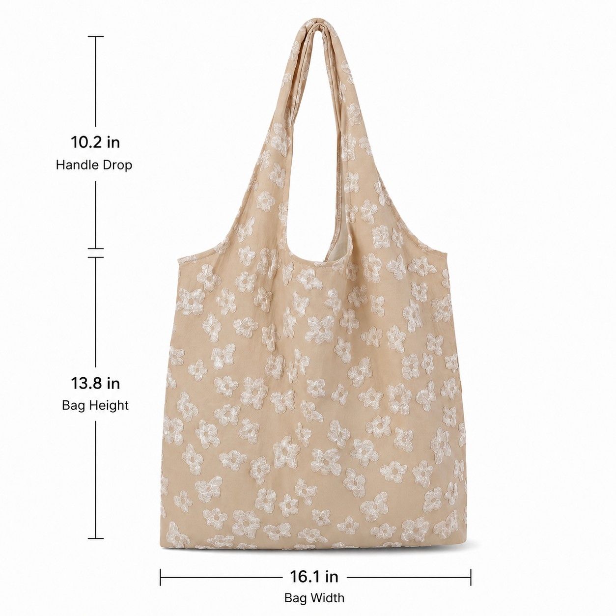 Floral Embroidered Shoulder Tote Bag Lightweight Foldable Everyday Bag for Women