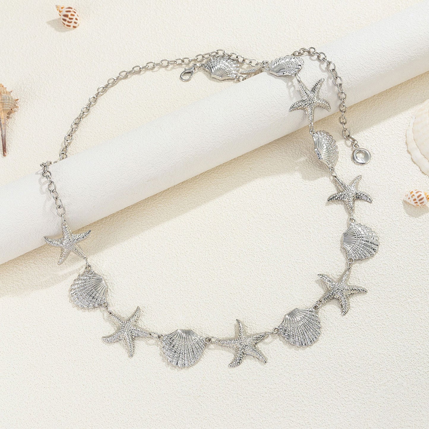 Starfish and Shell Metal Waist Chain Adjustable Beach Body Belt Ocean Style Waist Jewelry