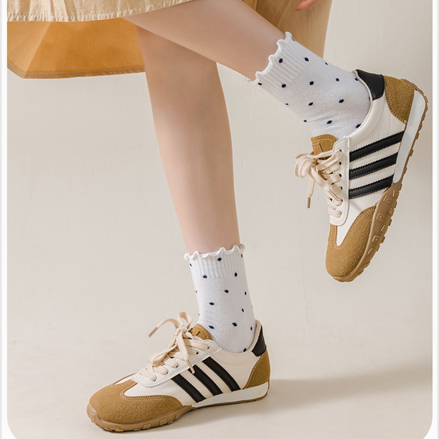 Polka Dot Ankle Socks Set Soft Cotton Blend Ruffle Trim Cuff Multiple Color Combos 5 Pairs
