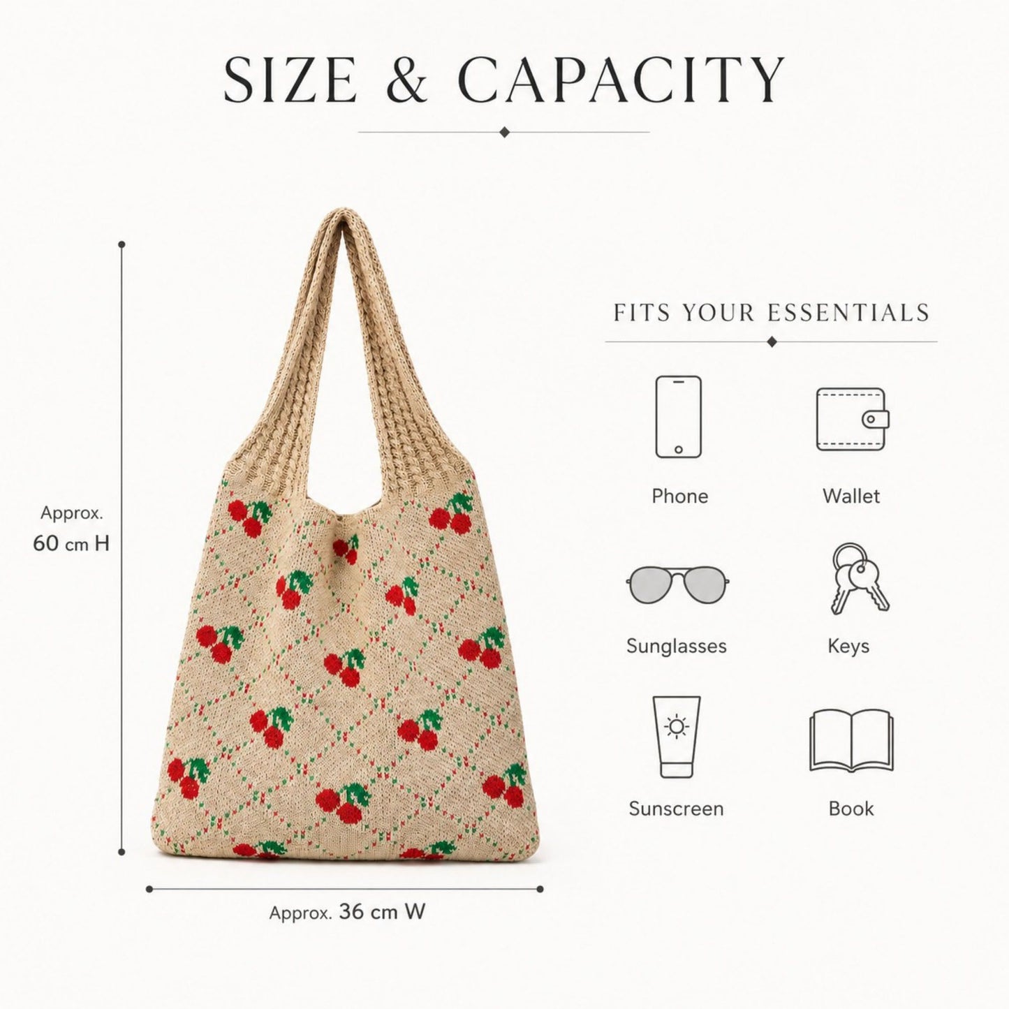 Cherry Knit Tote Bag Crochet Shoulder Purse Large Summer Beach Carryall