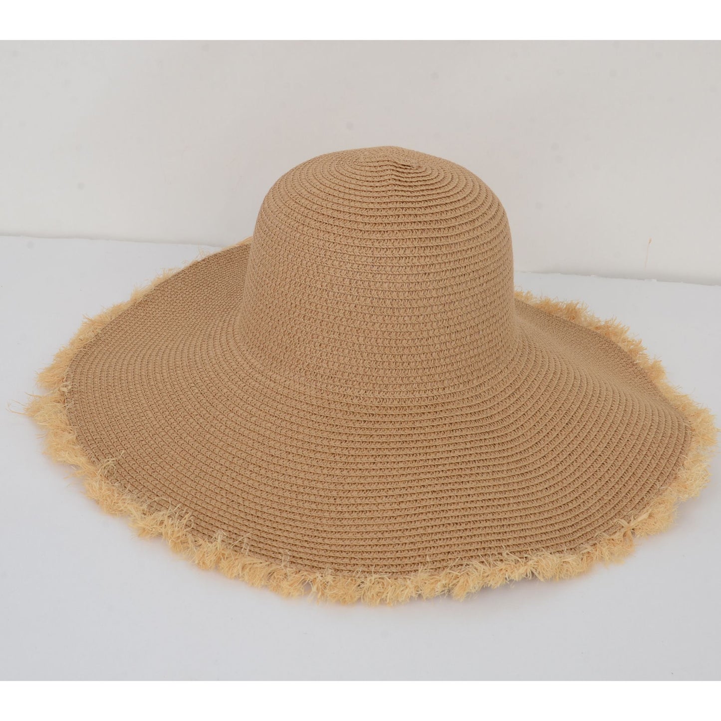 Wide Brim Straw Floppy Hat with Frayed Edges Lightweight Sun Protection for Beach Vacation Outdoor Travel Style