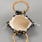 Beaded Drawstring Mini Bag with Bamboo Handle Structured Bucket Purse Lightweight Top Handle Handbag