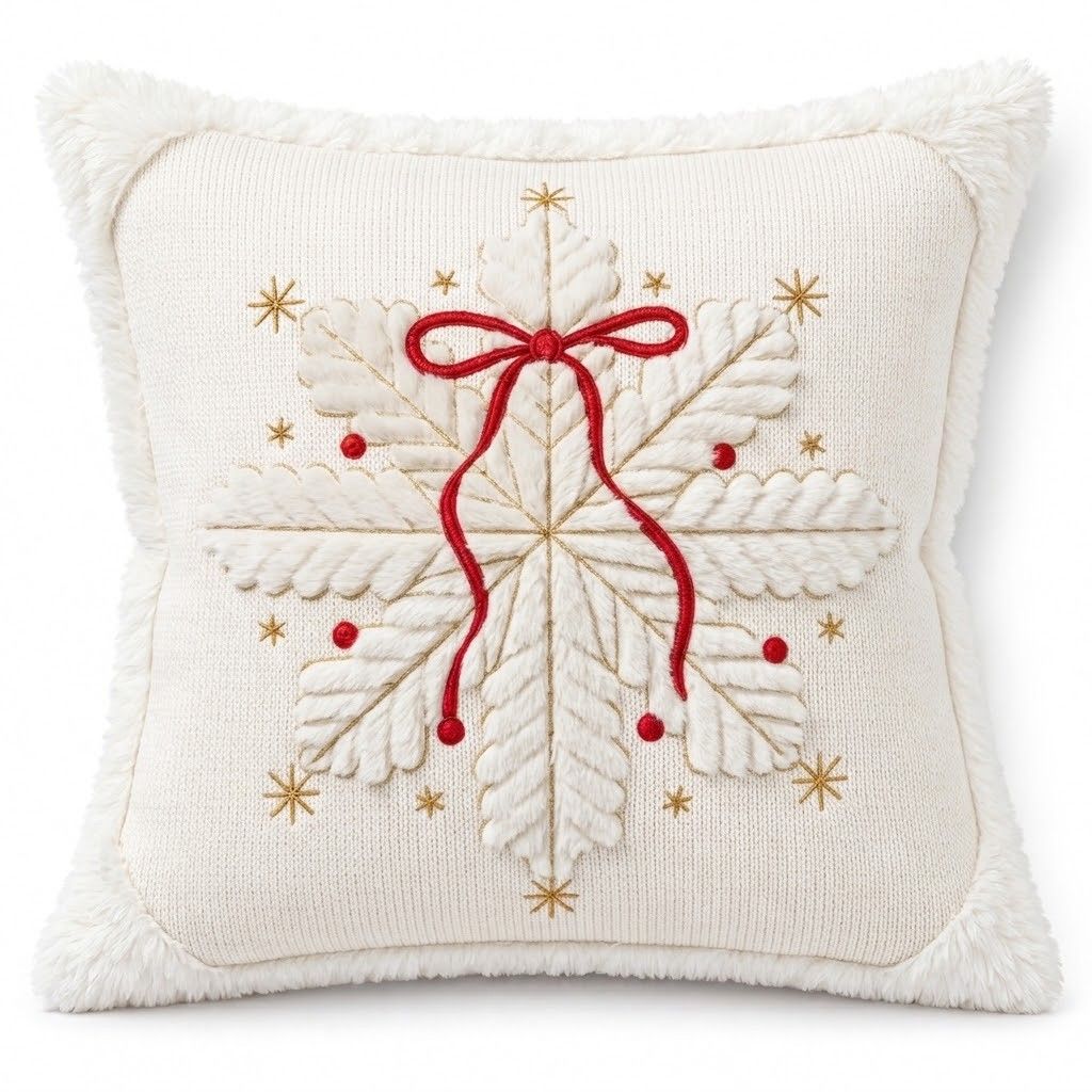 Christmas Embroidered Plush Throw Pillow Cover 18 x 18 Inch 1 Pack